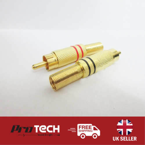 Gold RCA Phono Plug Black and Red Cable Protector Solder Terminals