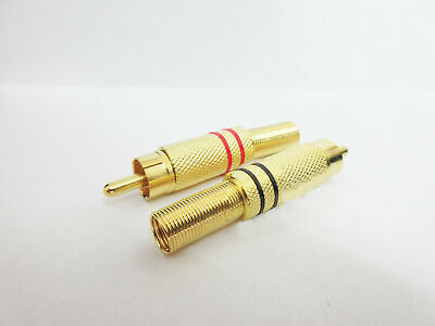 Gold RCA Phono Plug Black and Red Cable Protector Solder Terminals