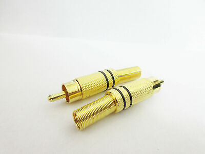 Gold RCA Phono Plug Black and Red Cable Protector Solder Terminals