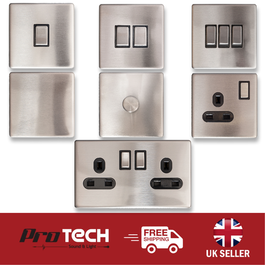 Chrome 1 & 2 Gang Sockets and Swicthes Screwless Plates, Dimmer, Switc